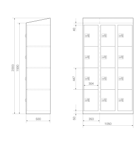 Gebrauchter Schließfachschrank mit 12 Fächern / Design 0034